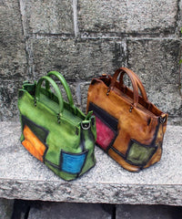 Fashion Green Patchwork Calf Leather Rivet Tote Handbag ZP-BGS220816