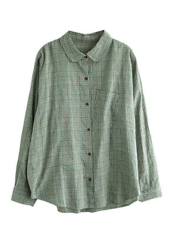 Fashion Green button Peter Pan Collar Cotton Shirt Tops Long Sleeve GK-LTP220228