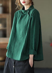 Fashion GreenPeter Pan Collar Button Fall Asymmetrical Design Top Long Sleeve GK-LTP210819