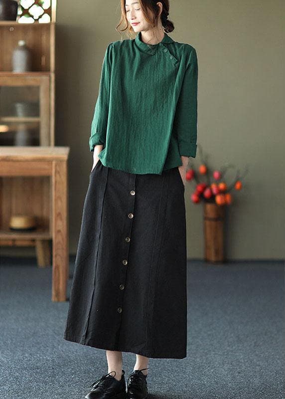 Fashion GreenPeter Pan Collar Button Fall Asymmetrical Design Top Long Sleeve GK-LTP210819