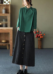Fashion GreenPeter Pan Collar Button Fall Asymmetrical Design Top Long Sleeve GK-LTP210819
