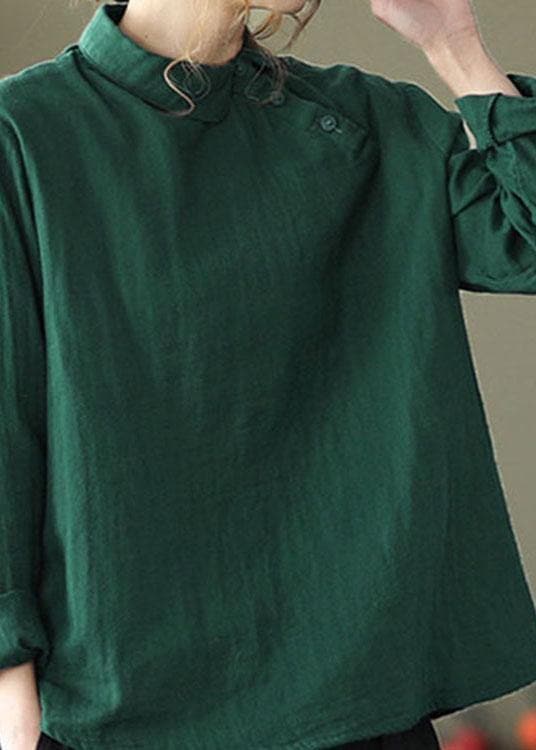Fashion GreenPeter Pan Collar Button Fall Asymmetrical Design Top Long Sleeve GK-LTP210819