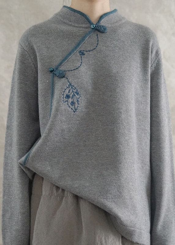 Fashion Grey Loose Oriental Fall Knit Long Knit sweaters GK-NTP211015