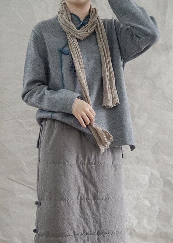 Fashion Grey Loose Oriental Fall Knit Long Knit sweaters GK-NTP211015