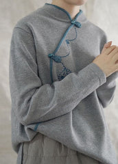 Fashion Grey Loose Oriental Fall Knit Long Knit sweaters GK-NTP211015