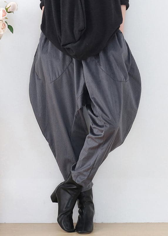 Fashion Grey Pockets Patchwork Elastic Waist Corduroy Lantern Pants Fall AM-CPTS220905