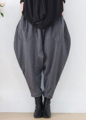 Fashion Grey Pockets Patchwork Elastic Waist Corduroy Lantern Pants Fall AM-CPTS220905