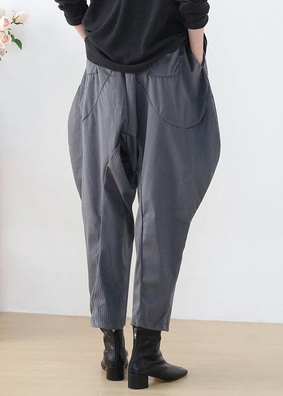 Fashion Grey Pockets Patchwork Elastic Waist Corduroy Lantern Pants Fall AM-CPTS220905