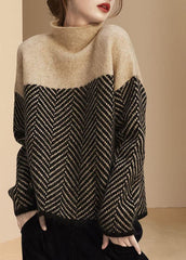 Fashion Khaki Turtle Neck Patchwork Knit Pullover Winter BSNIT-NTP211201