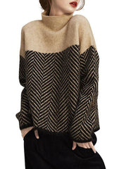 Fashion Khaki Turtle Neck Patchwork Knit Pullover Winter BSNIT-NTP211201