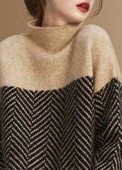 Fashion Khaki Turtle Neck Patchwork Knit Pullover Winter BSNIT-NTP211201