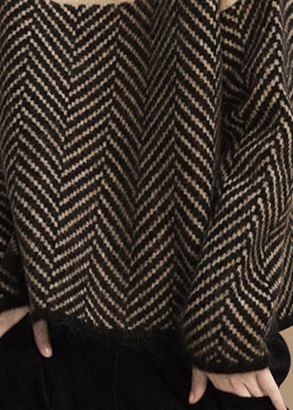 Fashion Khaki Turtle Neck Patchwork Knit Pullover Winter BSNIT-NTP211201