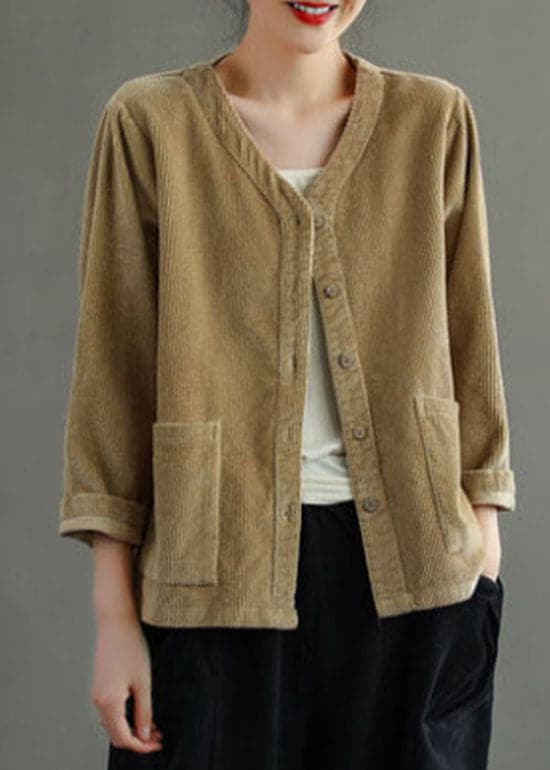 Fashion Khaki button V Neck Corduroy coats Spring GK-CTS220127