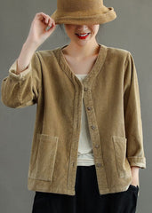 Fashion Khaki button V Neck Corduroy coats Spring GK-CTS220127