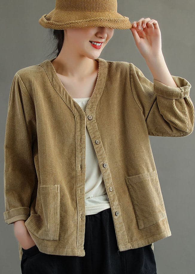 Fashion Khaki button V Neck Corduroy coats Spring GK-CTS220127