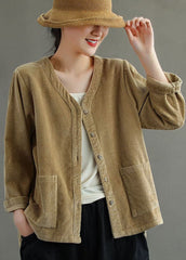 Fashion Khaki button V Neck Corduroy coats Spring GK-CTS220127
