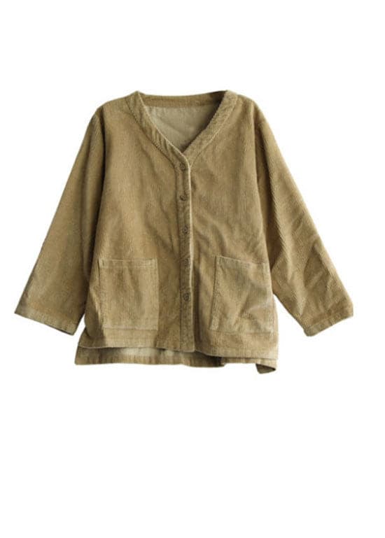 Fashion Khaki button V Neck Corduroy coats Spring GK-CTS220127