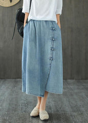 Fashion Light Blue Asymmetrical Design Button A Line Pockets Fall Skirts GK-SKTS210819