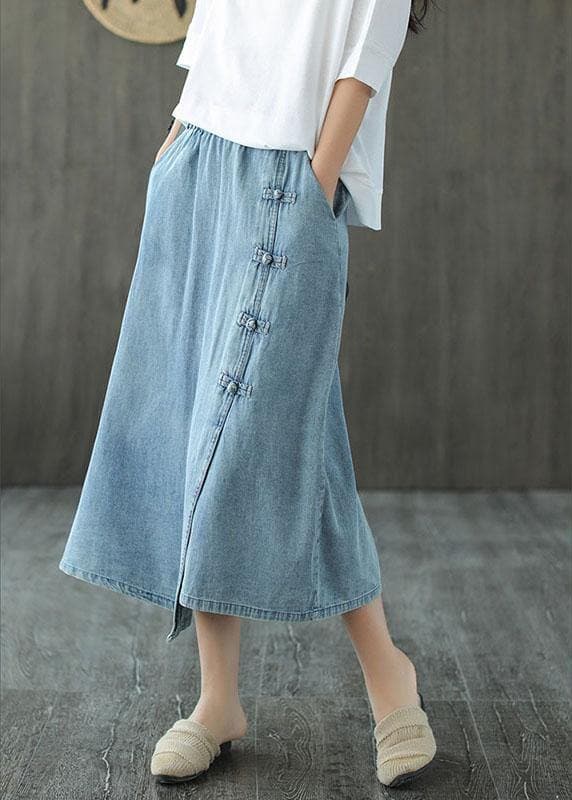 Fashion Light Blue Asymmetrical Design Button A Line Pockets Fall Skirts GK-SKTS210819