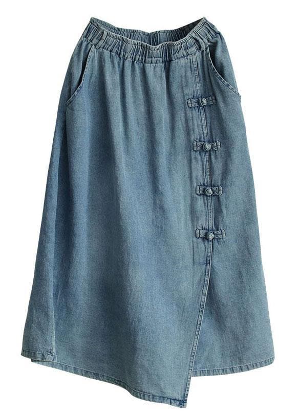 Fashion Light Blue Asymmetrical Design Button A Line Pockets Fall Skirts GK-SKTS210819