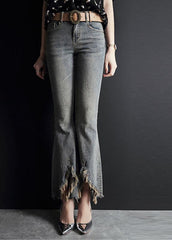 Fashion Light Blue Asymmetrical Pockets Cotton Denim Flare Pants Summer NZ-LPTS22060701