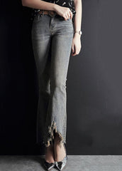 Fashion Light Blue Asymmetrical Pockets Cotton Denim Flare Pants Summer NZ-LPTS22060701