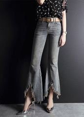 Fashion Light Blue Asymmetrical Pockets Cotton Denim Flare Pants Summer NZ-LPTS22060701