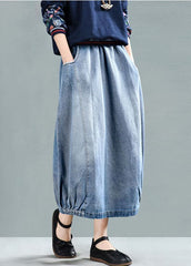 Fashion Light Blue Elastic Waist Pockets Cotton Denim Skirt Summer gk-SKTS220503