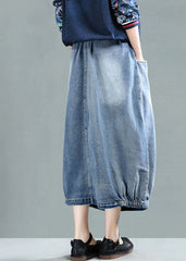 Fashion Light Blue Elastic Waist Pockets Cotton Denim Skirt Summer gk-SKTS220503