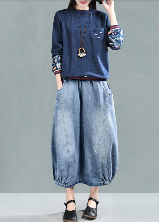 Fashion Light Blue Elastic Waist Pockets Cotton Denim Skirt Summer gk-SKTS220503