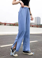 Fashion Light Blue Elastic Waist Side Open Drawstring Cotton Denim Pants Summer NZ-LPTS220715