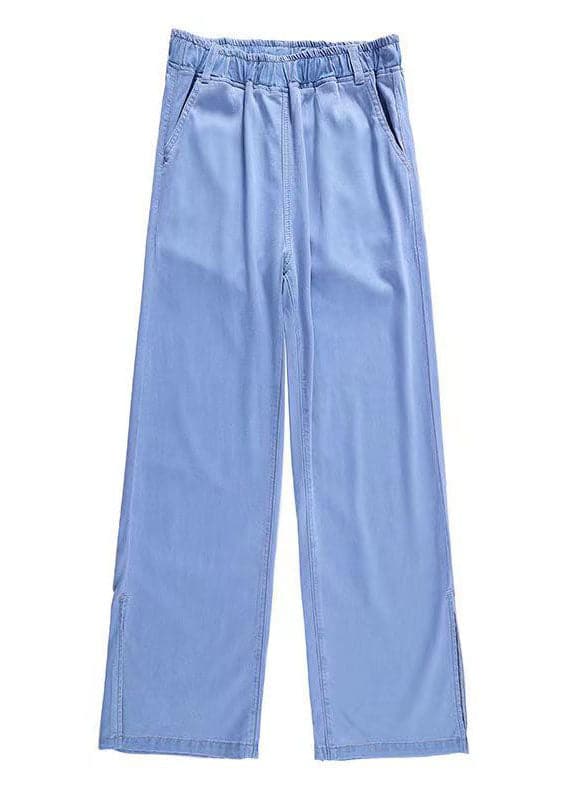 Fashion Light Blue Elastic Waist Side Open Drawstring Cotton Denim Pants Summer NZ-LPTS220715