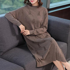 Fashion Loose Pure Color Knitted Dresses Women Casual Clothes NSD181127