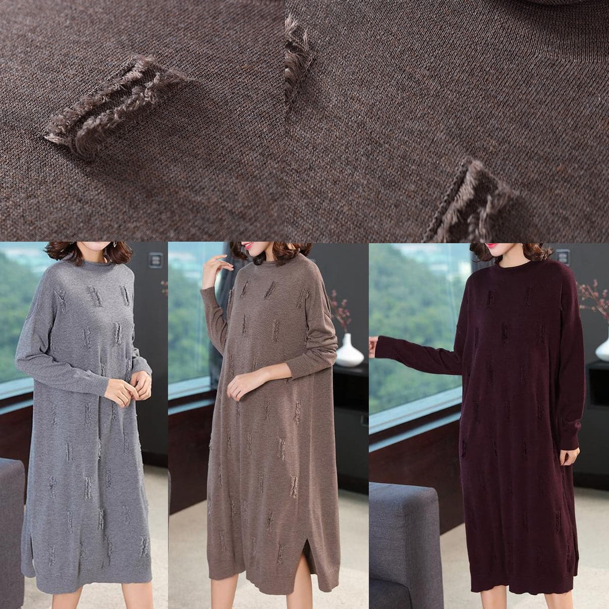 Fashion Loose Pure Color Knitted Dresses Women Casual Clothes NSD181127