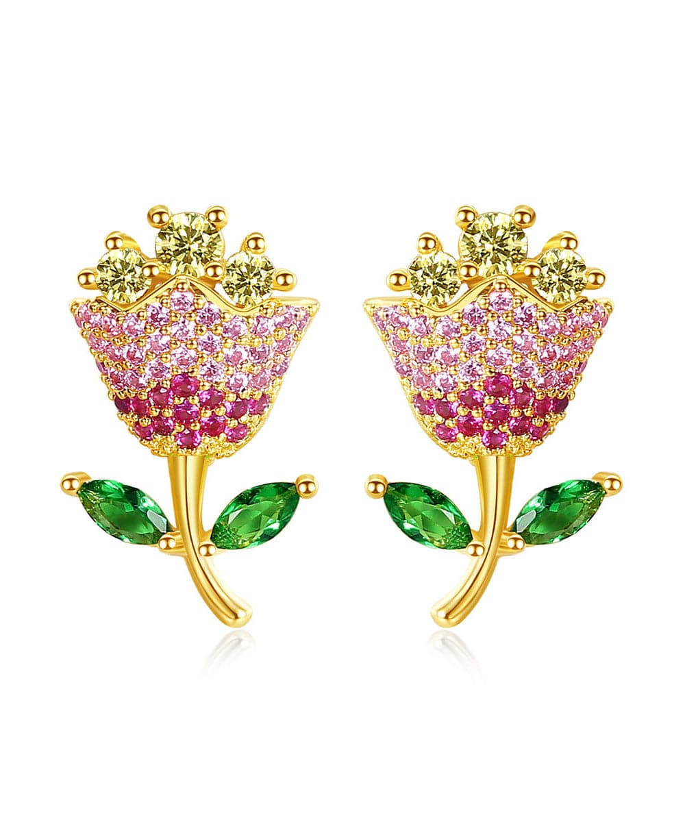 Fashion Multi Color Rose Zircon Copper Stud Earrings Jew-EAR220805