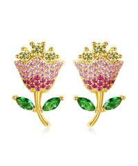 Fashion Multi Color Rose Zircon Copper Stud Earrings Jew-EAR220805