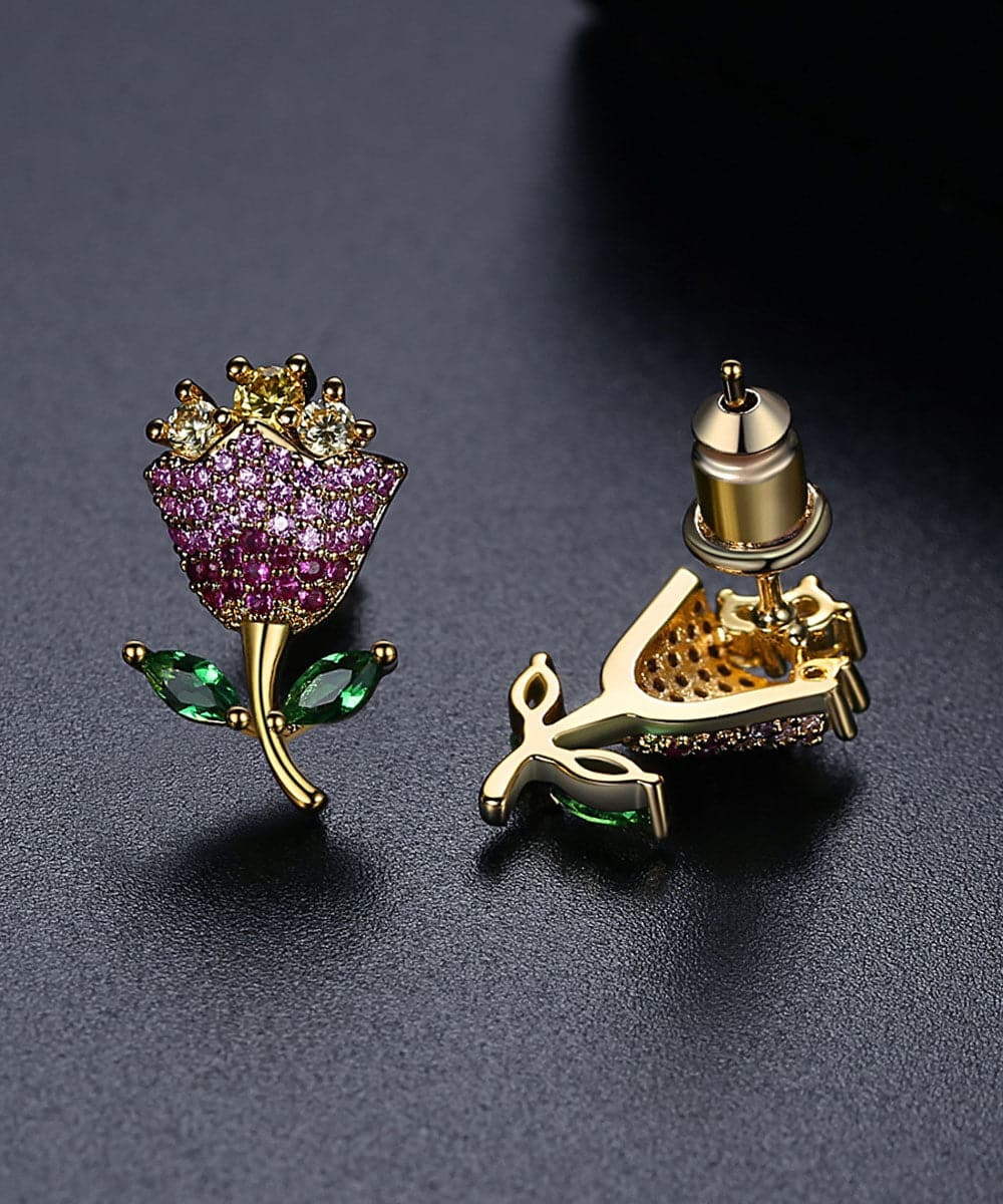 Fashion Multi Color Rose Zircon Copper Stud Earrings Jew-EAR220805