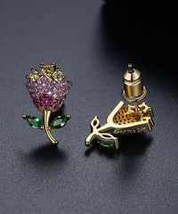 Fashion Multi Color Rose Zircon Copper Stud Earrings Jew-EAR220805