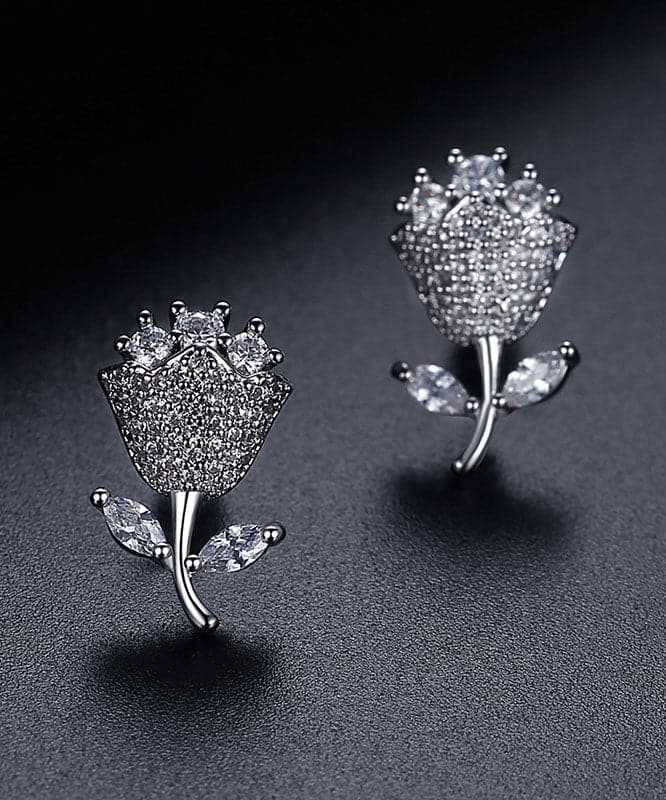 Fashion Multi Color Rose Zircon Copper Stud Earrings Jew-EAR220805