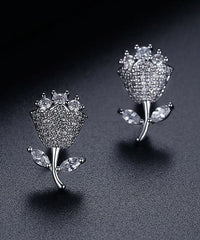 Fashion Multi Color Rose Zircon Copper Stud Earrings Jew-EAR220805