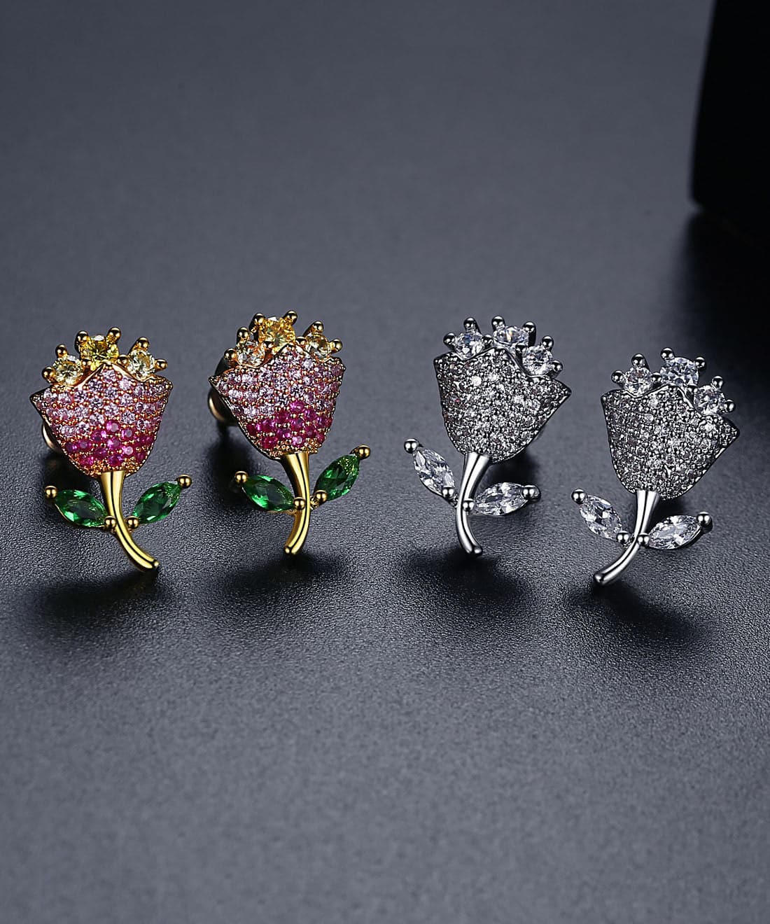 Fashion Multi Color Rose Zircon Copper Stud Earrings Jew-EAR220805