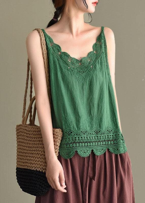 Fashion Pink Embroideried Lace Hollow Out Summer Cotton Vest Sleeveless GK-VTP210720