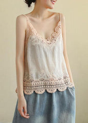 Fashion Pink Embroideried Lace Hollow Out Summer Cotton Vest Sleeveless GK-VTP210720
