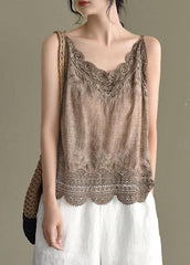 Fashion Pink Embroideried Lace Hollow Out Summer Cotton Vest Sleeveless GK-VTP210720