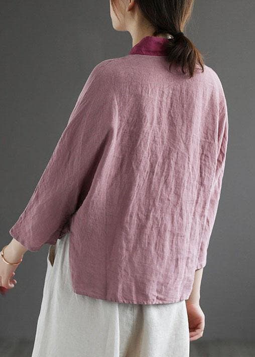 Fashion Purple Retro Embroideried Patchwork Summer Linen Blouse GK-HTP210708