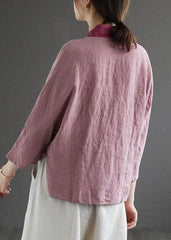 Fashion Purple Retro Embroideried Patchwork Summer Linen Blouse GK-HTP210708