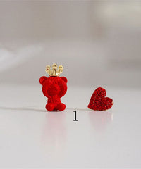 Fashion Red Animal Zircon Metal Asymmetrical Design Stud Earrings Jew-EAR220805