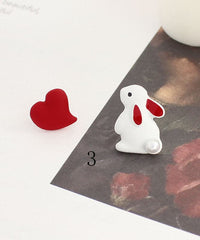 Fashion Red Animal Zircon Metal Asymmetrical Design Stud Earrings Jew-EAR220805