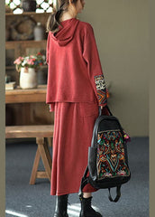 Fashion Red Oriental hooded Knit Fall Two Pieces Set GK-NTP211019