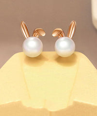 Fashion Rose Gold Rabbit Metal Pearl Stud Earrings Jew-EAR220805